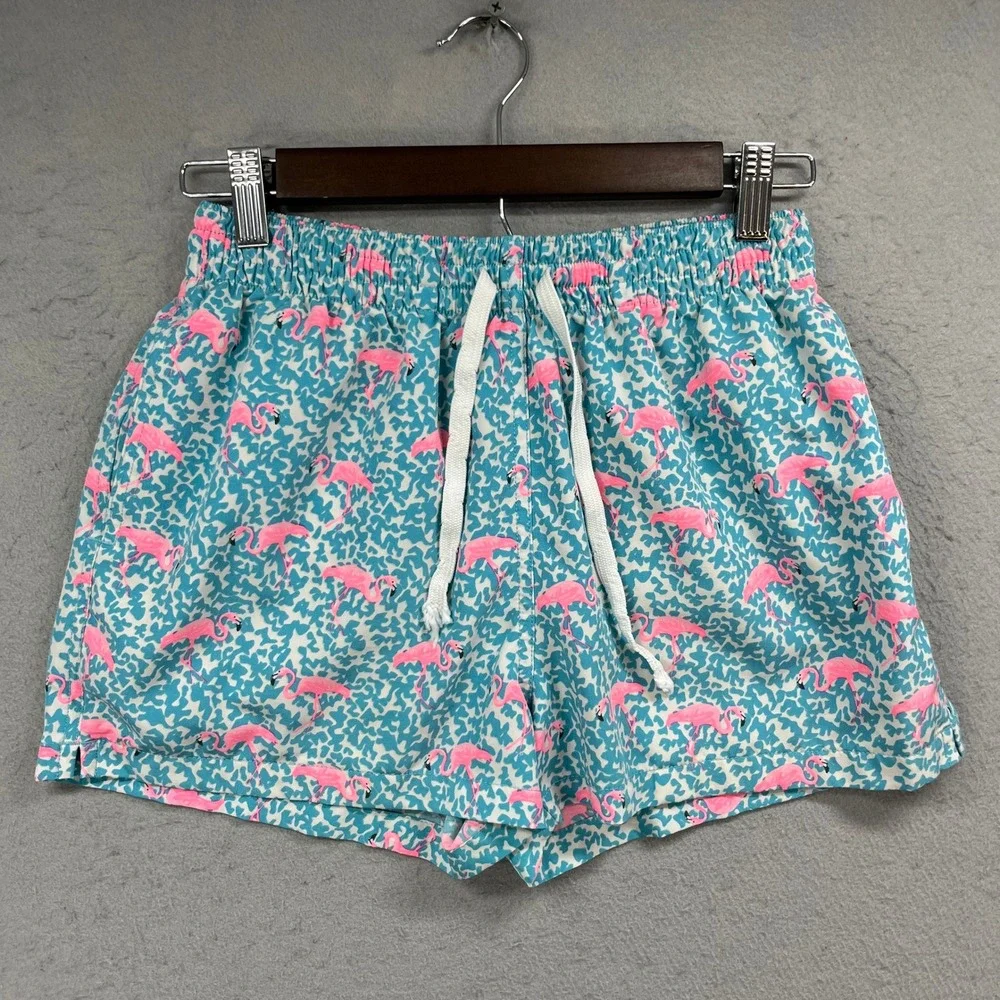 Chubbies Swim Trunks Mens Small Blue Pink Flamingos Quick Dry Surf Board Beach